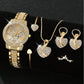 Zenat Quartz Watch Gold Luxury Ring Necklace Earring Set