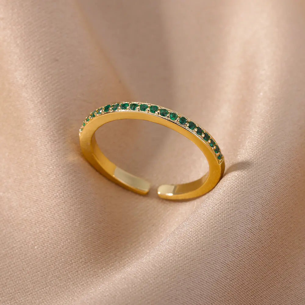 Zena Mini Zircon Green Adjustable Gold Ring