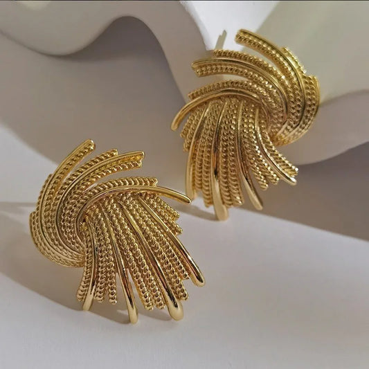 Zenat Golden Woven Clip-On Earrings – Geometric Non-Pierced