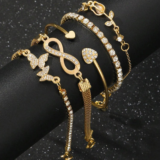 5pcs Exquisite Gold Color Butterfly Bracelet Set