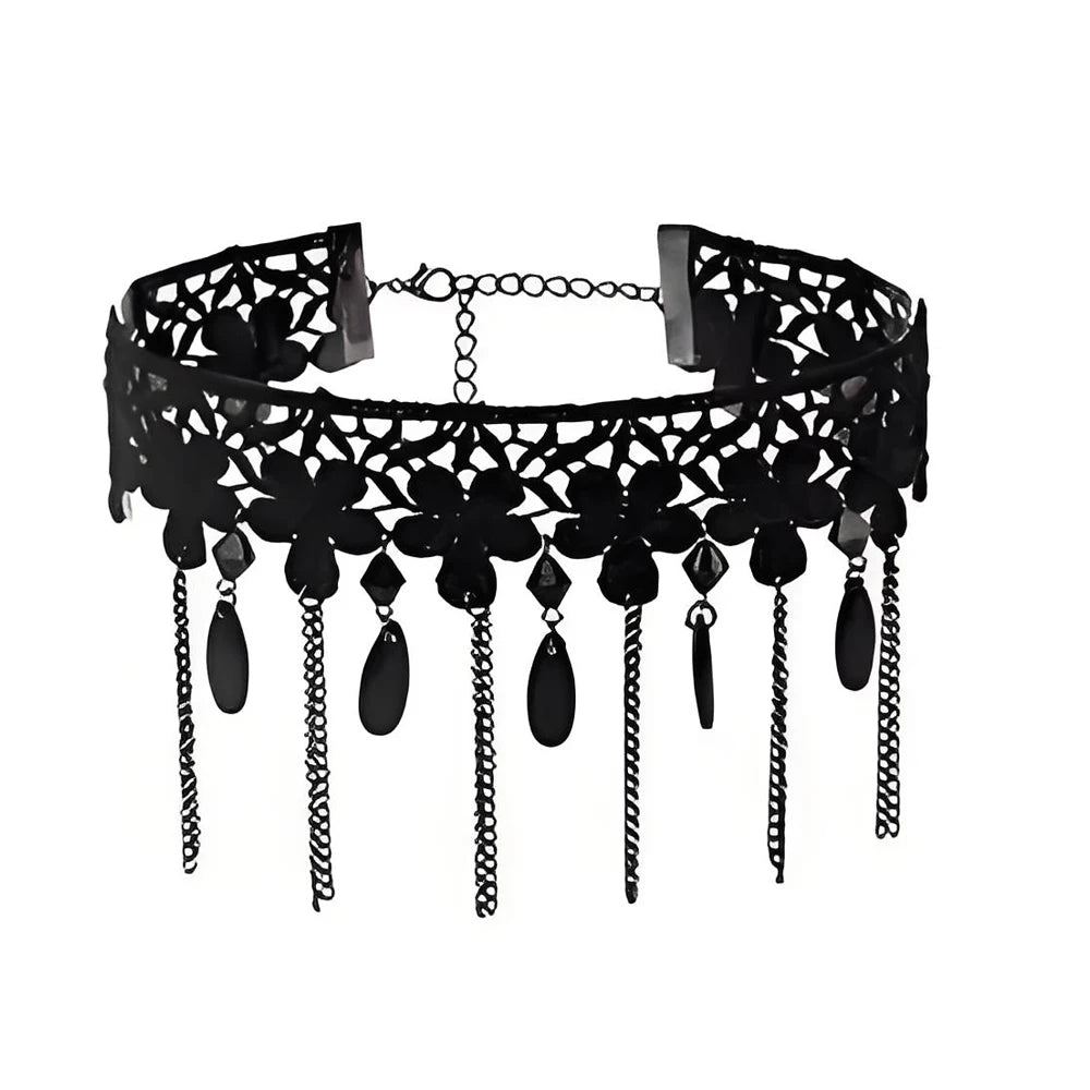 Zenat Neo-Gothic Black Lace Punk Choker Necklace