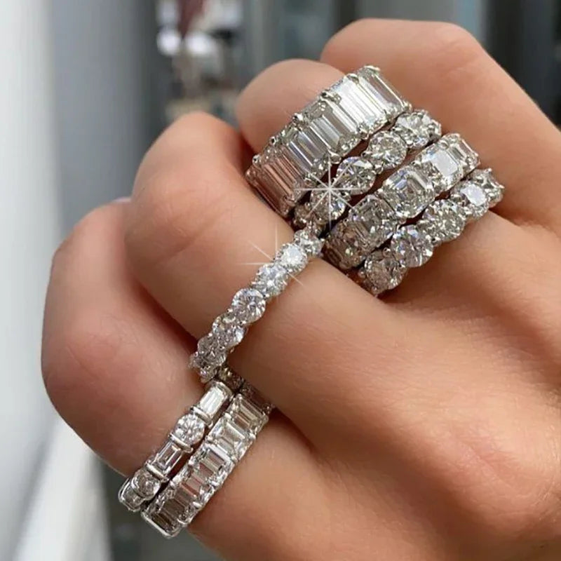 Luxury Female White Crystal Stone  Ring Irregular Zirconia Wedding Rings for Women Trendy Geometric Zircon Engagement Ring