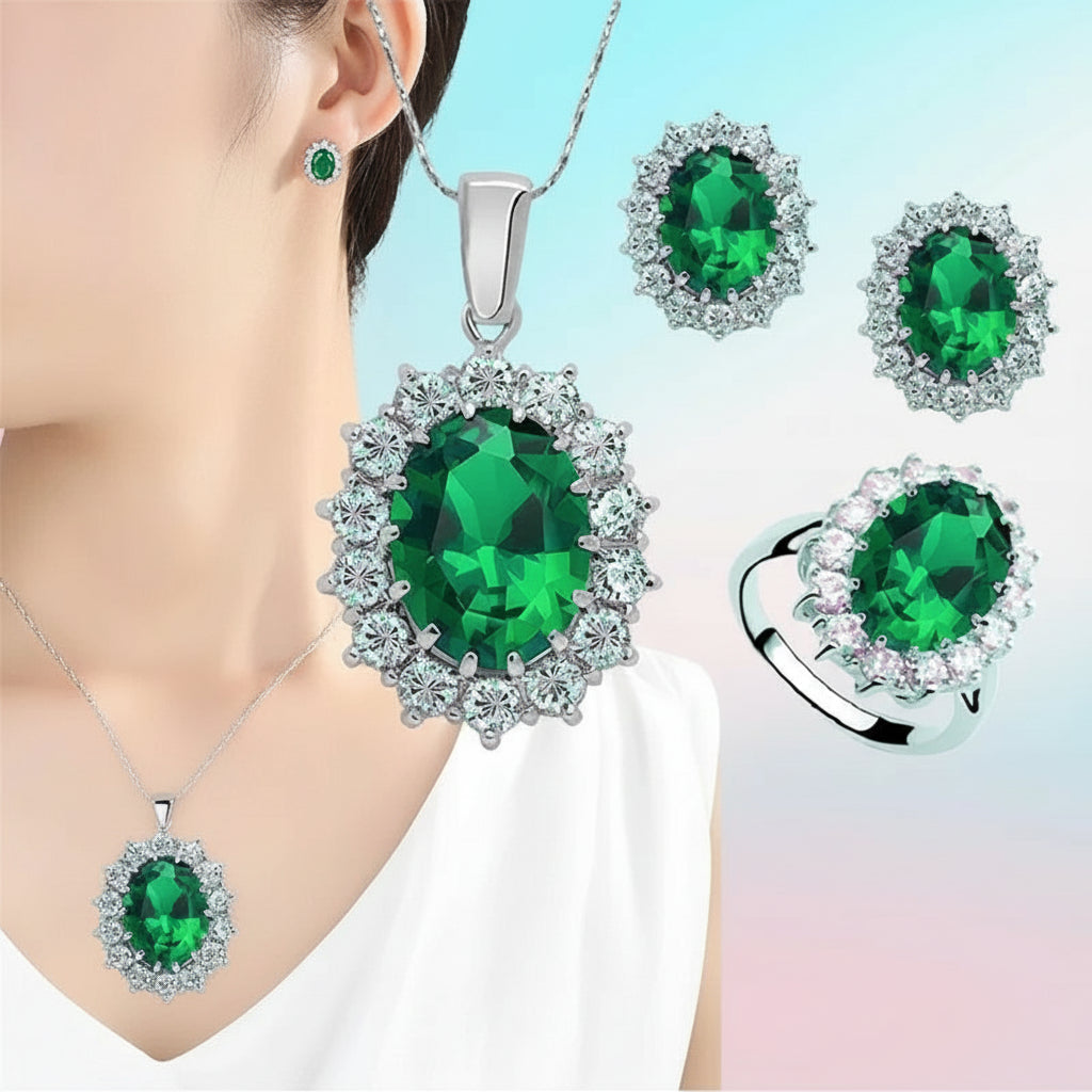 Zenat 925 Sterling Silver Princess Zircon Jewelry Set