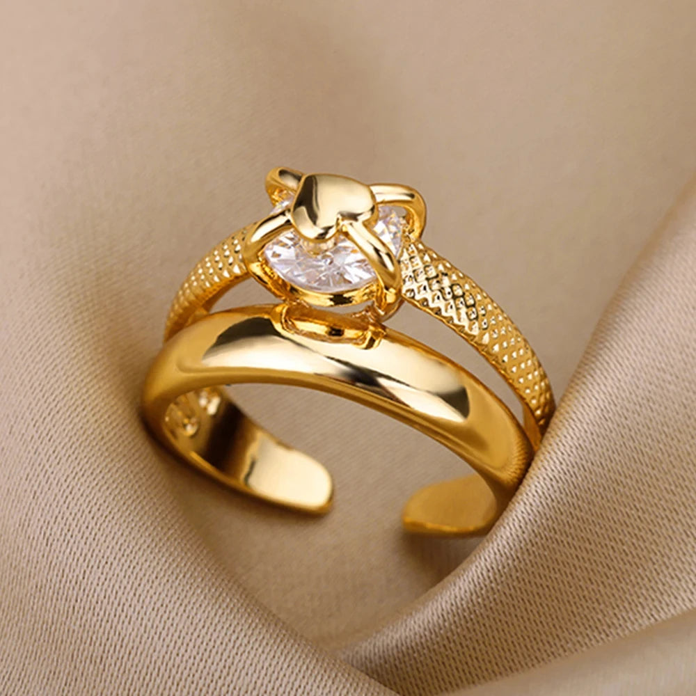 Zenat Zircon Geometric Evil Eye Adjustable Ring