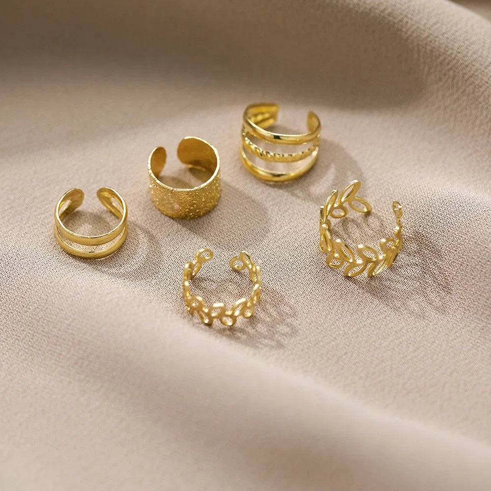 Zenat 5PCS Silver Leaf Clip Earrings – Non-Piercing