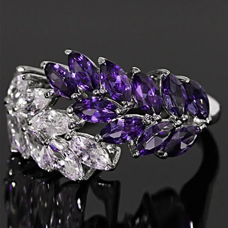 Zenat Purple Cubic Zirconia Square Crystal Ring