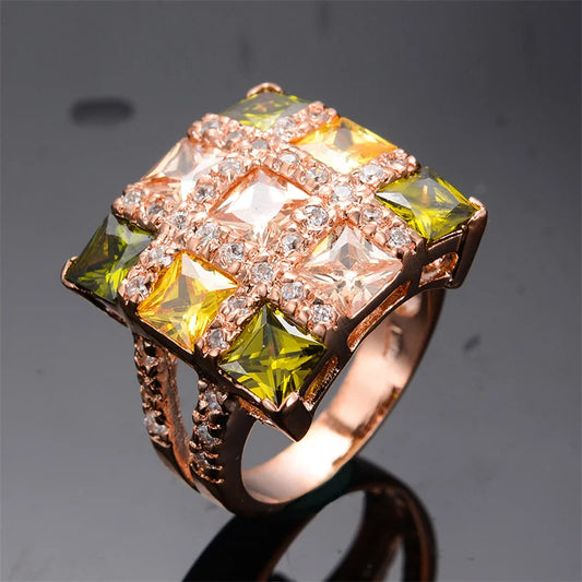 Multicolor Zircon Large Square Rings For Women