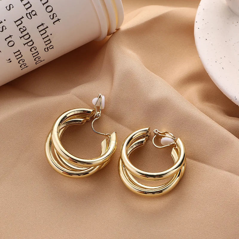 Zenat Golden Woven Clip-On Earrings – Geometric Non-Pierced