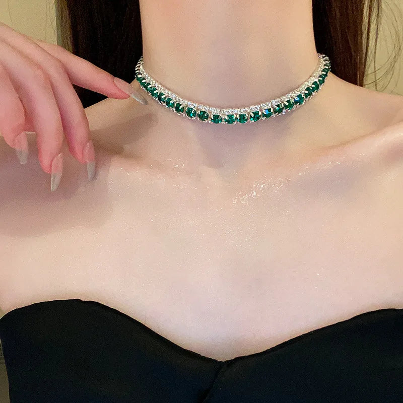 Fashion Trend Unique Design Elegant Delicate Light Luxury Green Zircon Necklace Women Jewelry Party Premium Stud Earrings Gift