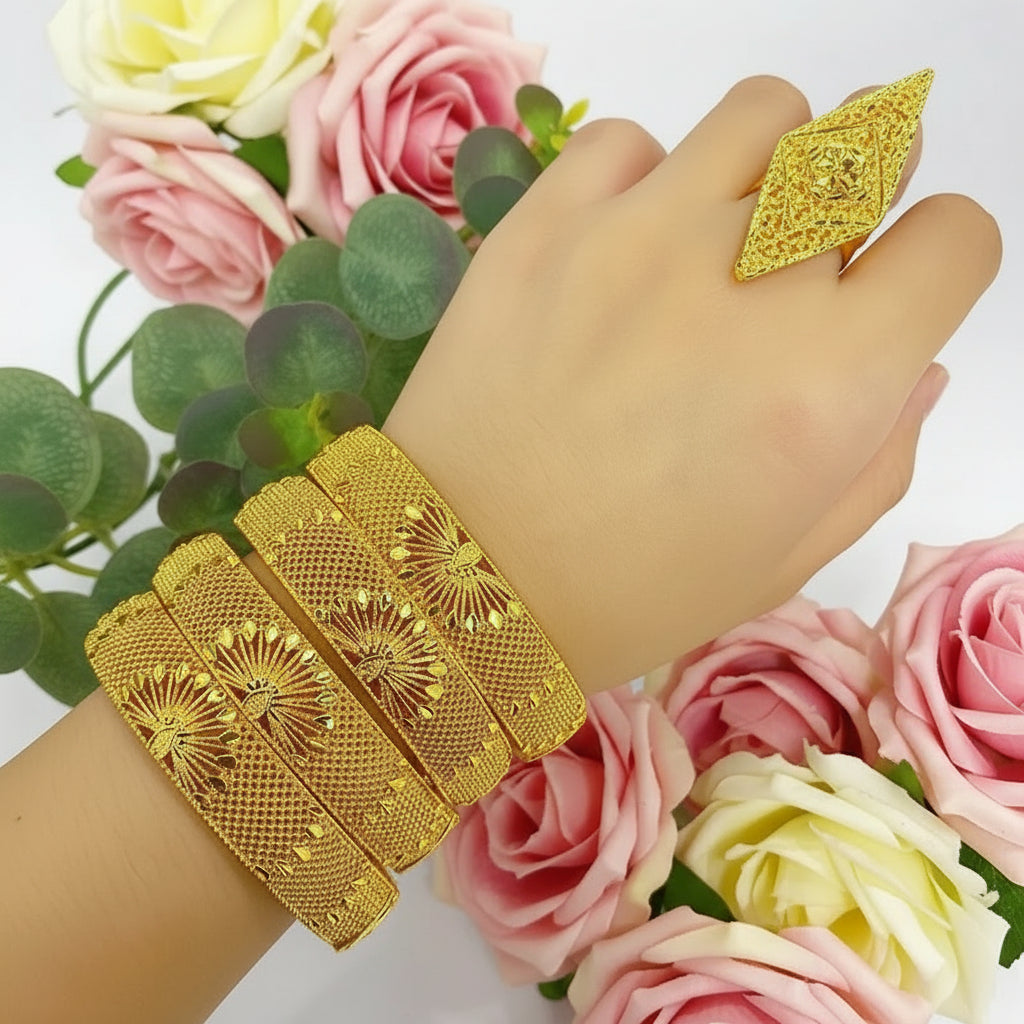 Bridal 24k Gold Color Round Bangles Adjustable