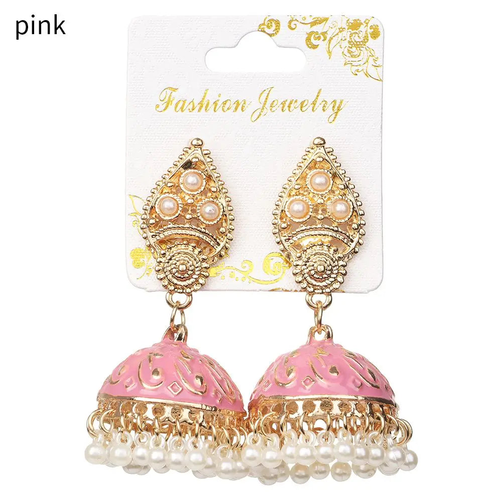Zenat Bohemia Flower Pearl Bell Jhumka Earrings