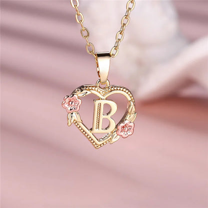 Zenat A-Z Letter Flower Gold Pendant Necklace