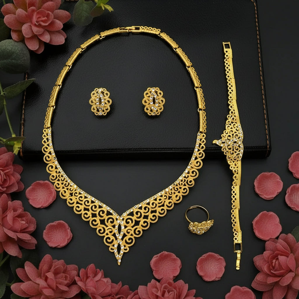 Zenat Dubai Gold Color 24k Luxury Necklace Set