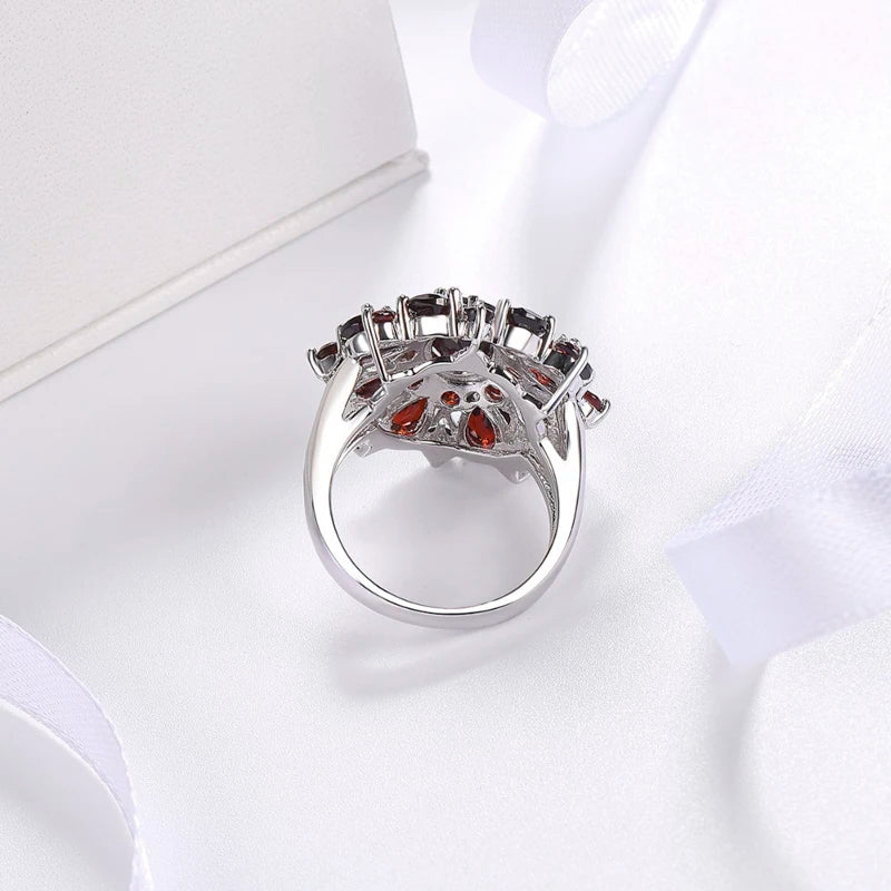 Zenat Inlaid Red Zircon Flower Ring