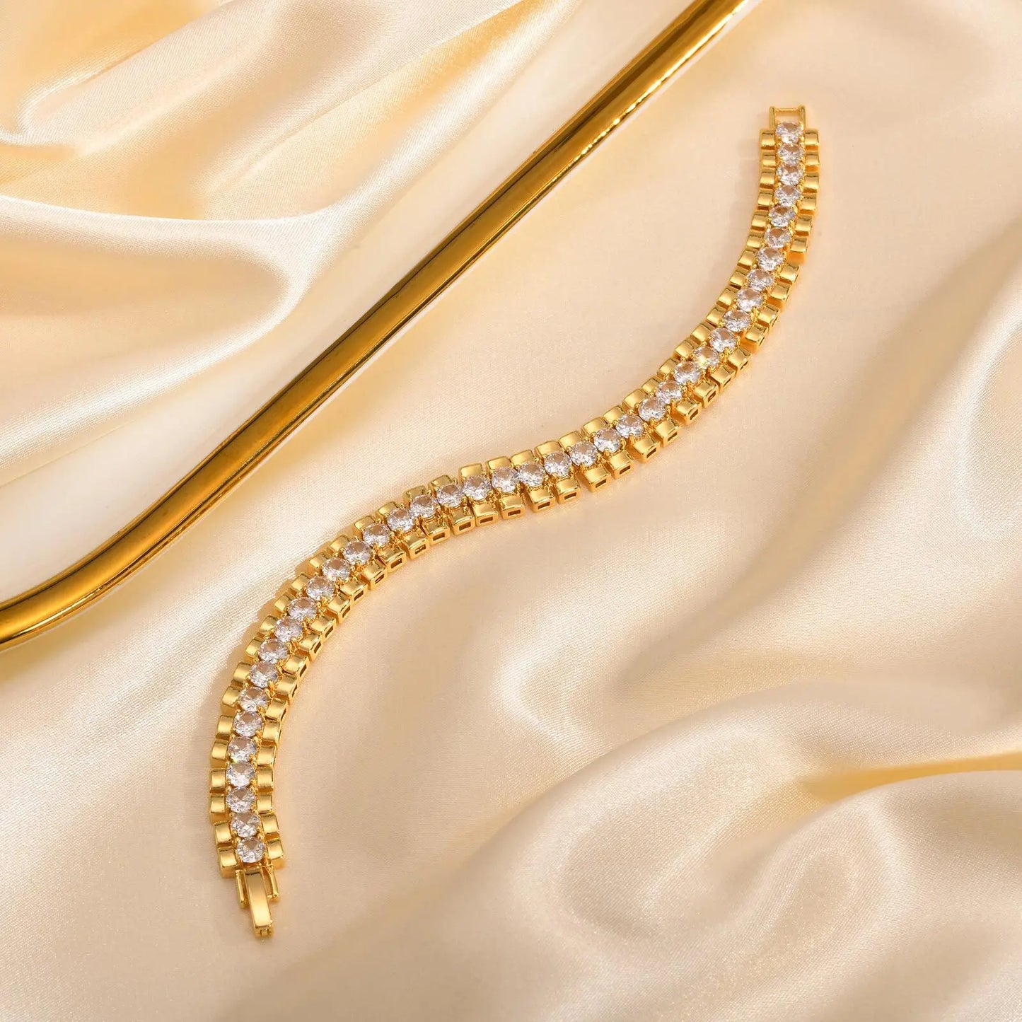 Bracelet 14K Gold Plated Cubic Zirconia Chunky Adjustable