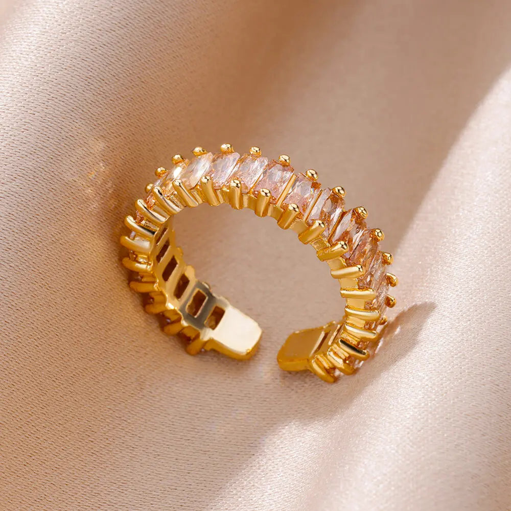 Colorful Cubic Zircon Open Ring For Women Stainless Steel Gold Color Square Rings Bohemian Romantic couple Jewelry Gifts