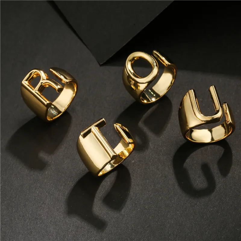 Zenat Letter Adjustable Stainless Steel Ring