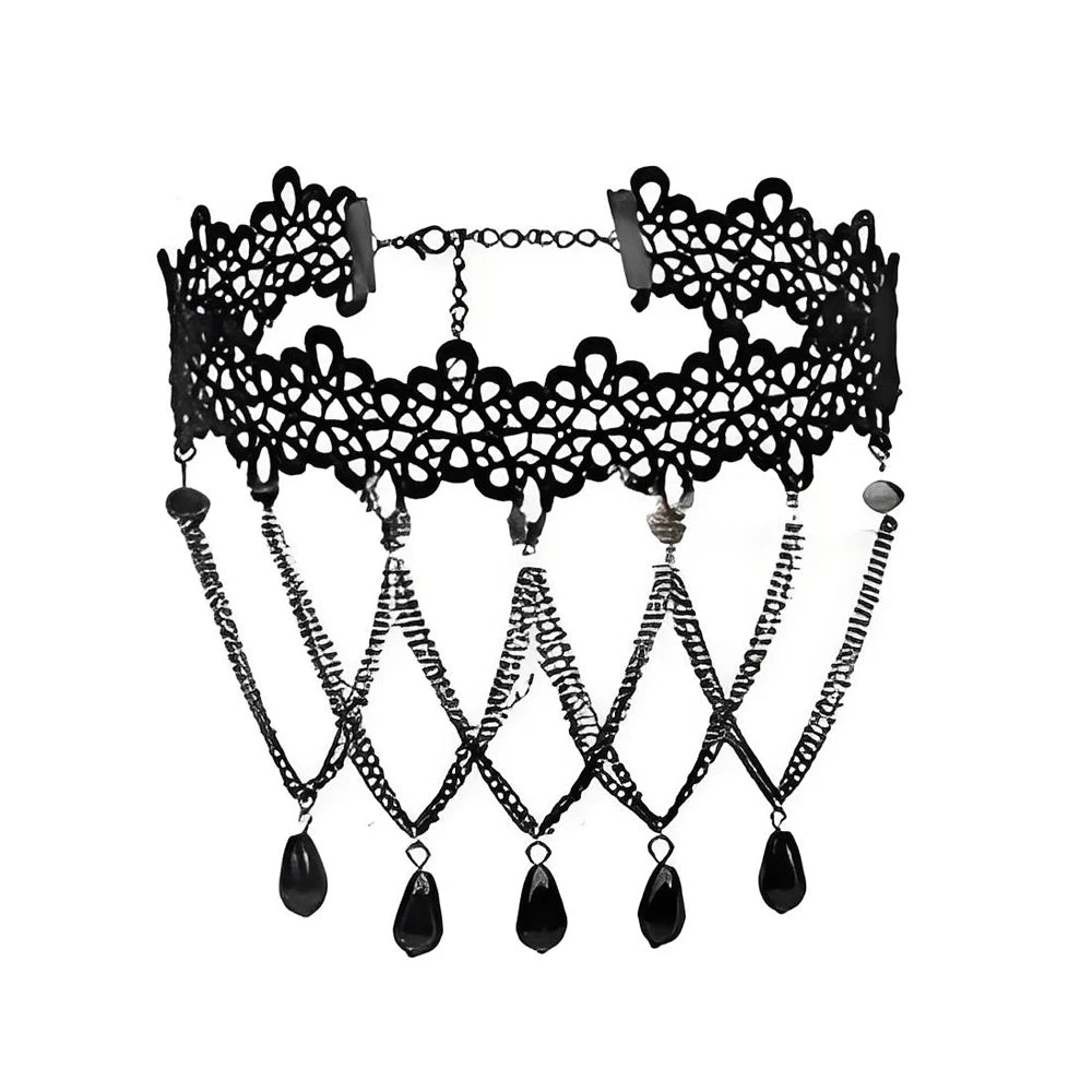 Zenat Neo-Gothic Black Lace Punk Choker Necklace
