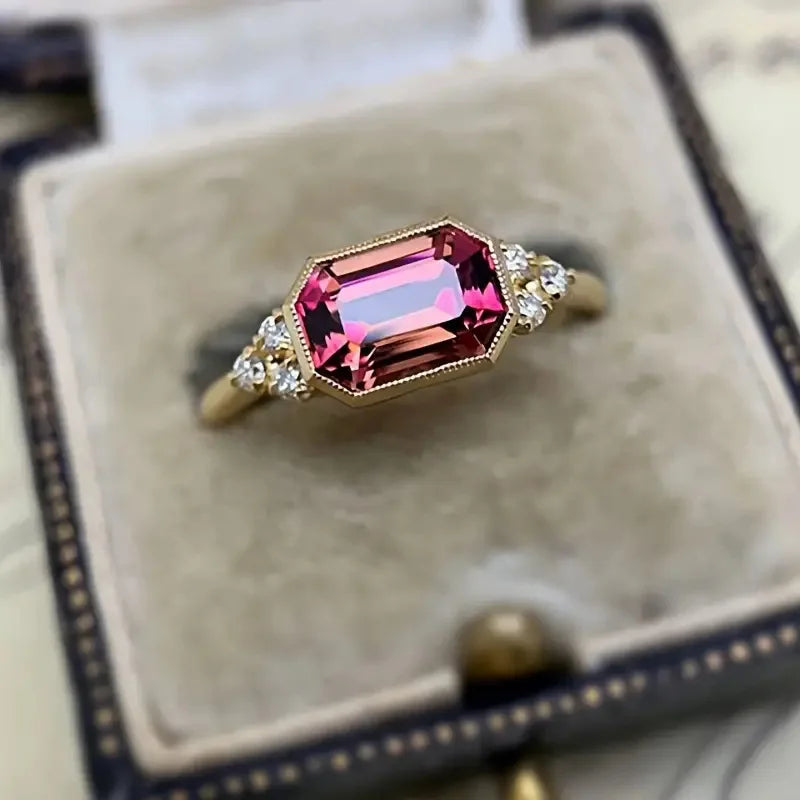 Zenat Elegant Red Corundum Ring with Large Zircon