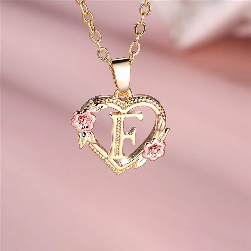 Zenat A-Z Letter Flower Gold Pendant Necklace