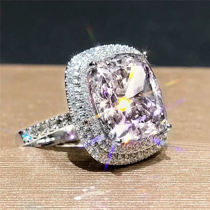 2024 New Luxury Women's Big Black Stone Ring Fashion Silver Zircon Wedding Rings Female Bride Love Engagement