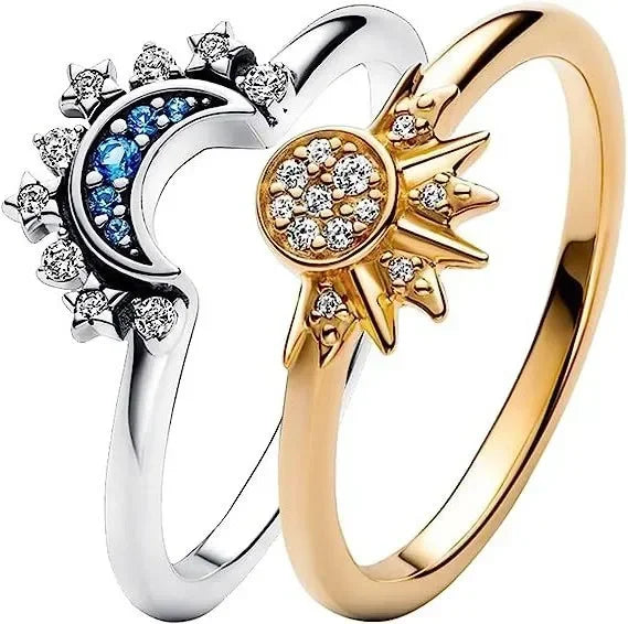 Zenat Celestial Blue Moon Sun Crystal Ring
