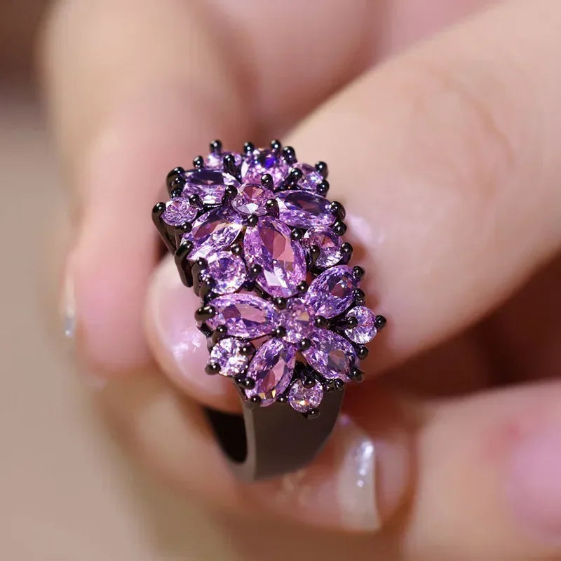 Zenat Purple Cubic Zirconia Square Crystal Ring