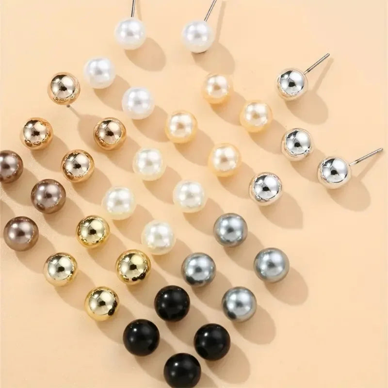 Zenat 18 Pairs Pearl Earrings – Lightweight Daily Wear