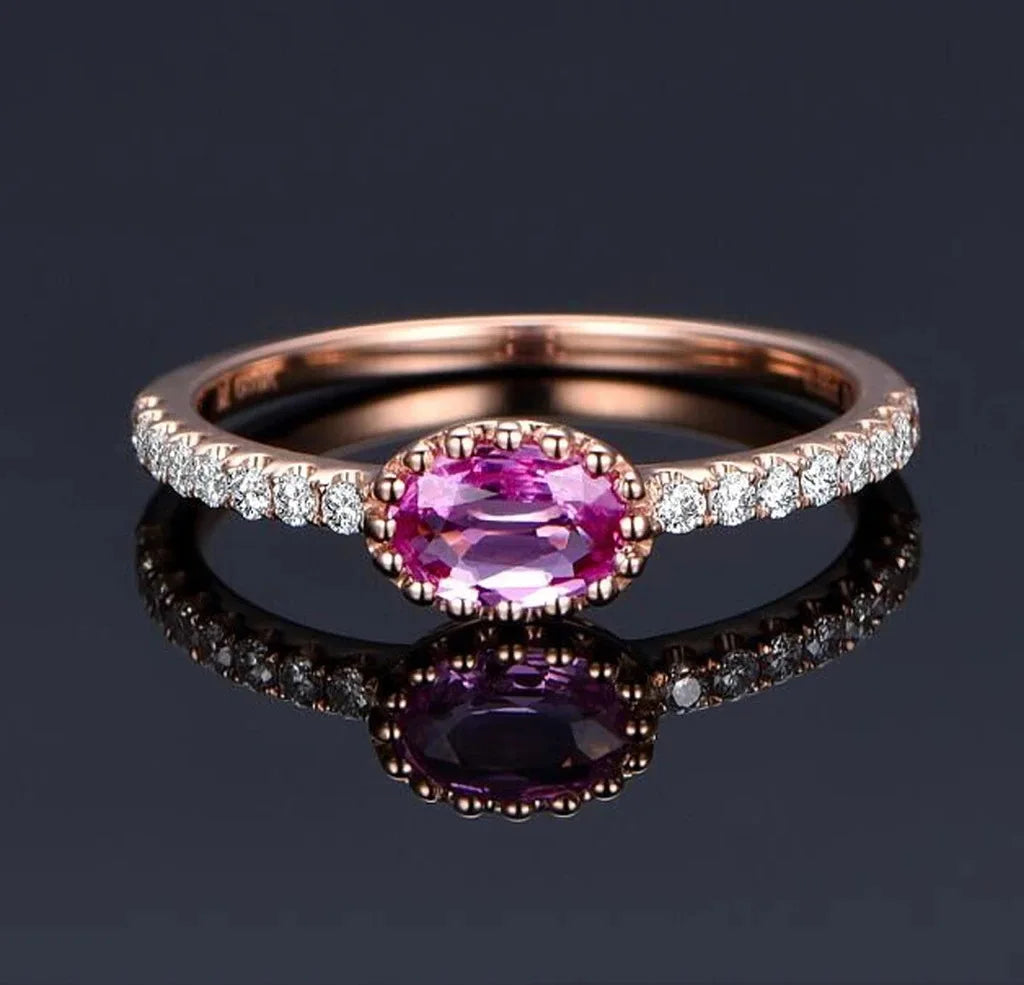 Zenat Pink Sparkling Zircon Princess Square Ring
