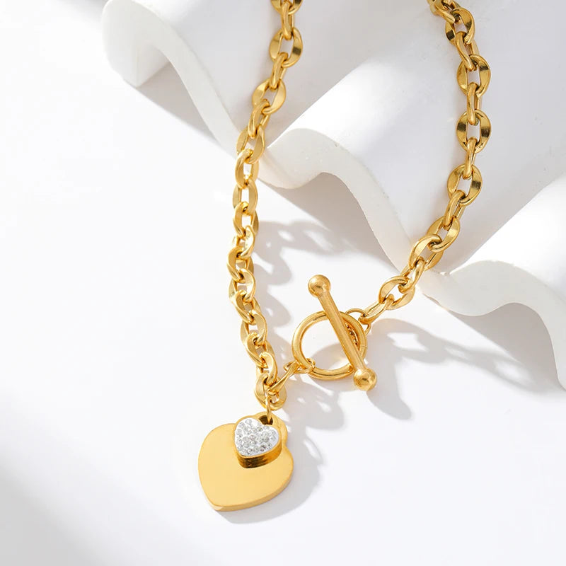 Zenat Double Heart Necklace Bracelet 316 Stainless Steel