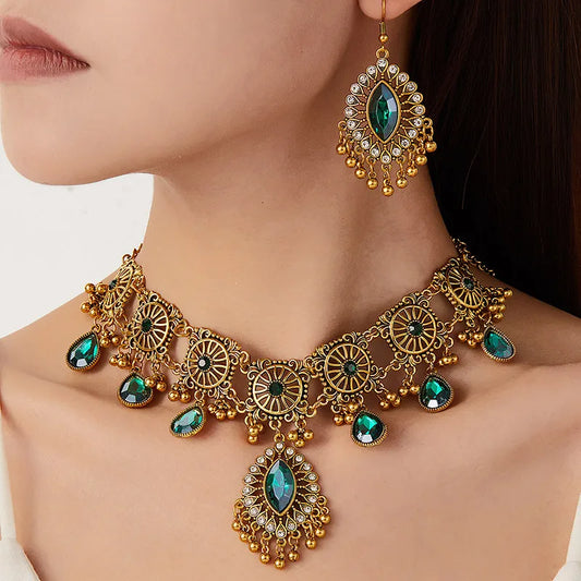 Zenat Ethnic Resin Stone Water Drop Pendant Set
