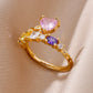 Zenat Gold Zircon Adjustable Stainless Steel Ring