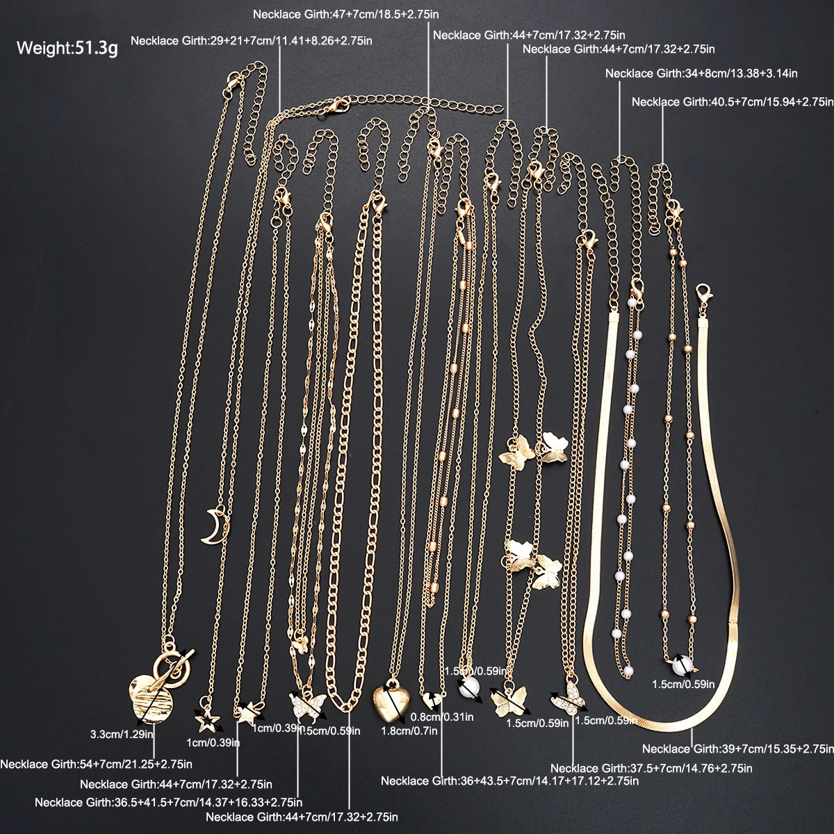 Zenat Stackable Butterfly Heart Star Pearl Moon Pendant