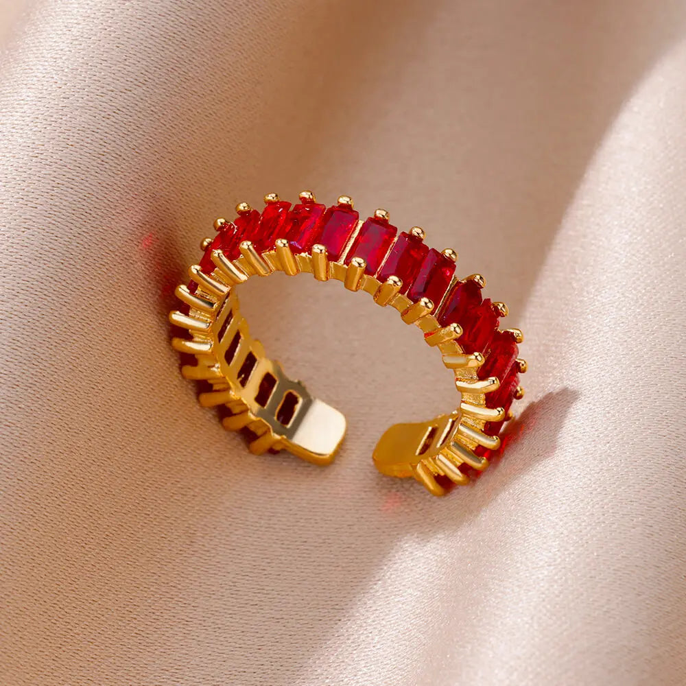 Colorful Cubic Zircon Open Ring For Women Stainless Steel Gold Color Square Rings Bohemian Romantic couple Jewelry Gifts