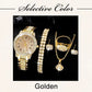 Zenat Golden Watch Ring Necklace Earrings Rhinestone Set