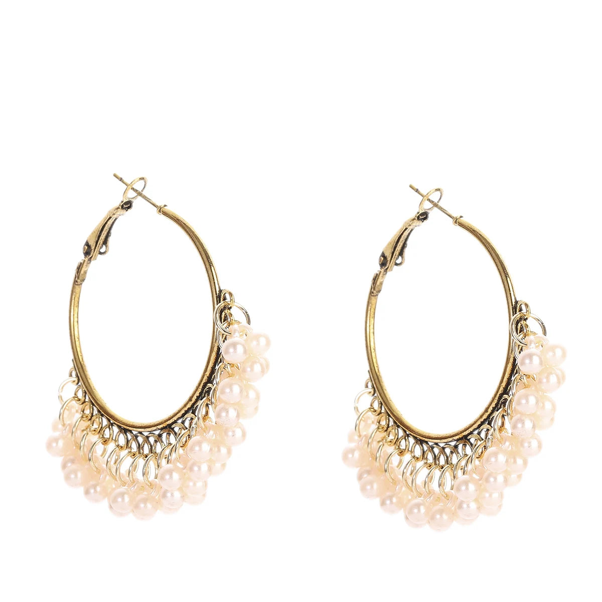 Zenat Retro Green Carved Pearl Tassel Jhumka