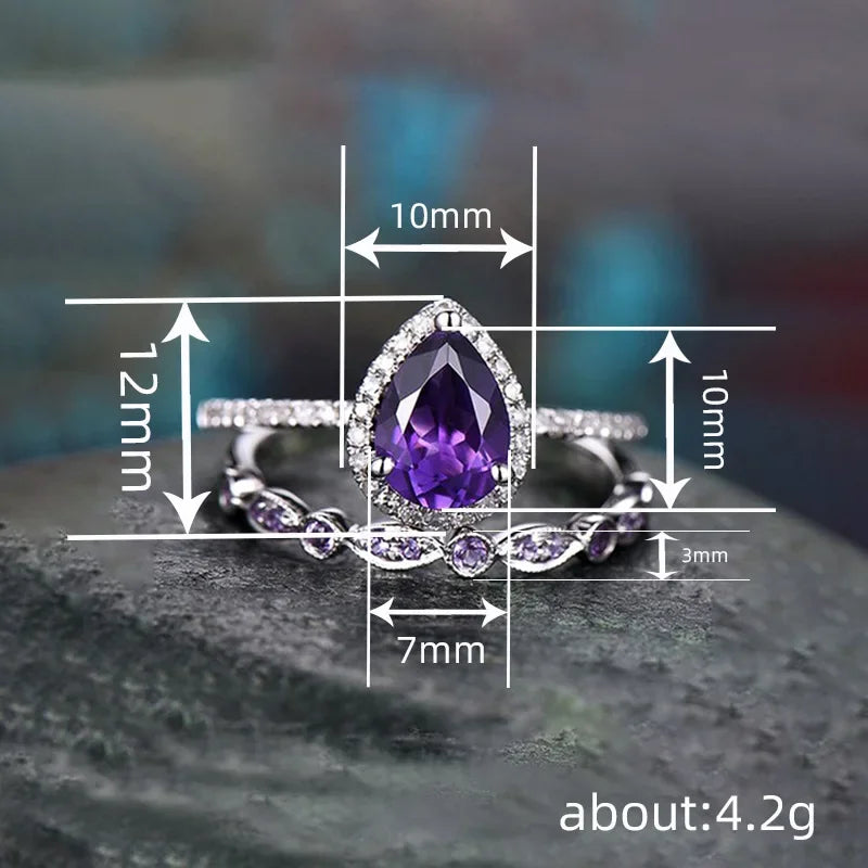 Zenat Purple Cubic Zirconia Square Crystal Ring