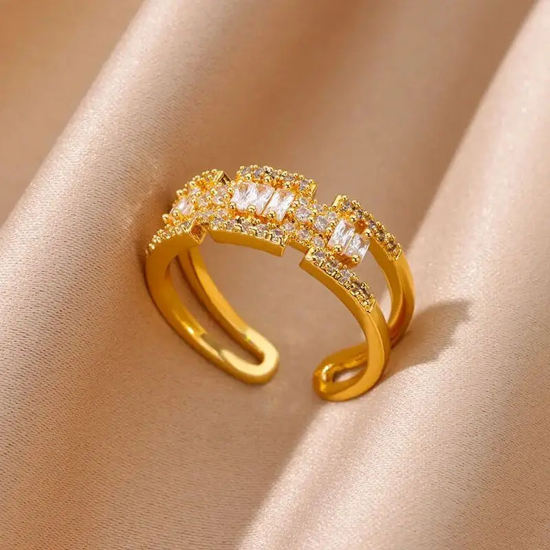 Zenat Zircon Heart Gold Adjustable Ring