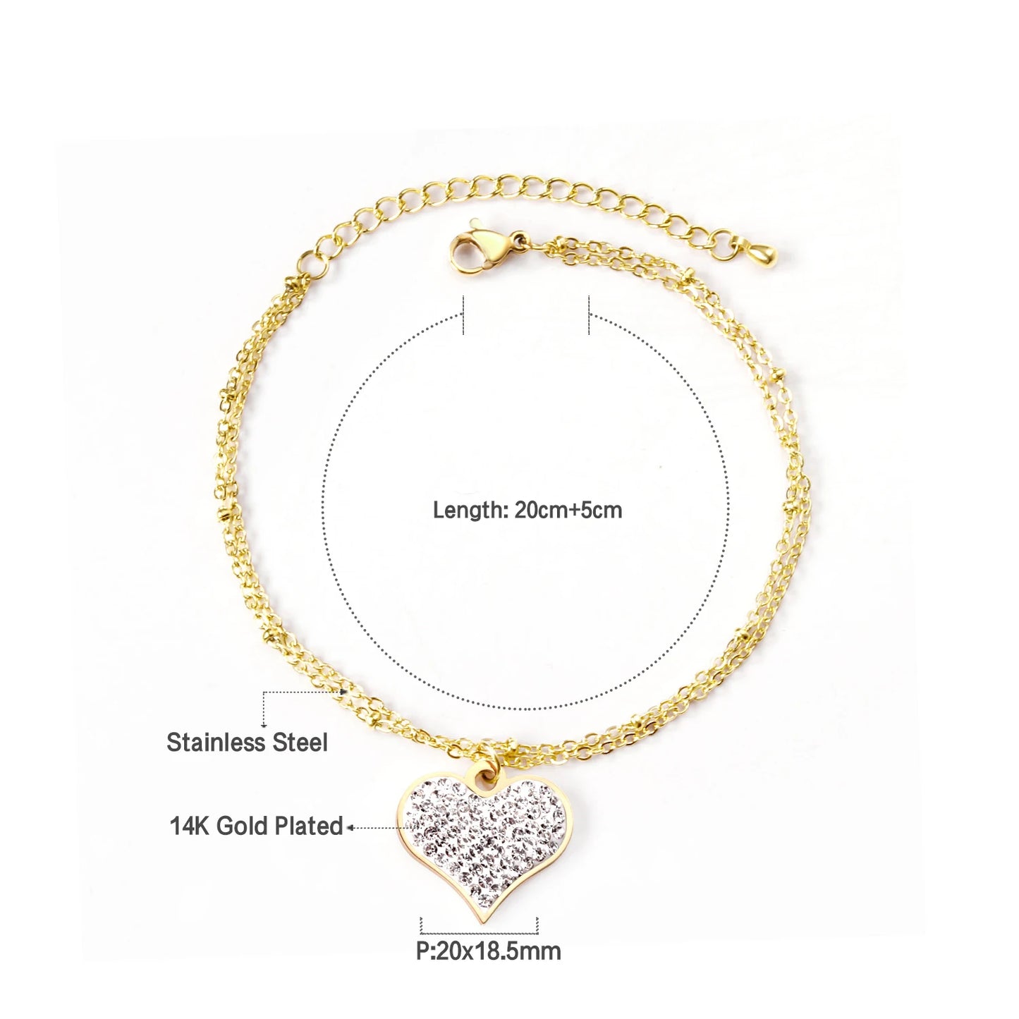 Zenat Stainless Steel Heart Coin Charm Bracelet for Women
