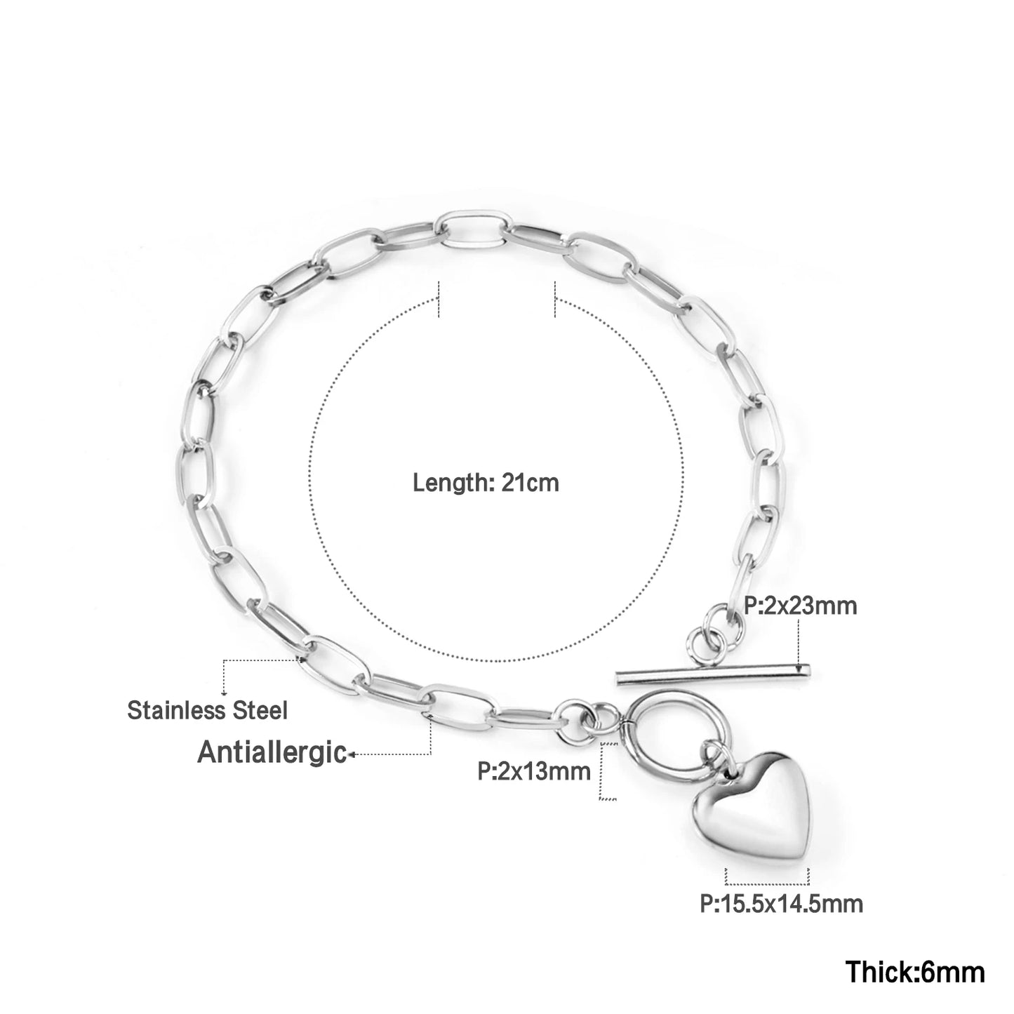 Zenat Stainless Steel Heart Coin Charm Bracelet for Women