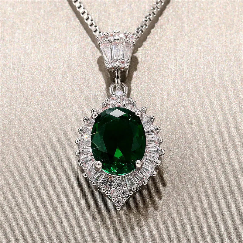 2025 Gorgeous White/Green/Purple/Pink Cubic Zirconia Women Necklace Simple and Elegant Design Female Wedding Trendy Jewelry