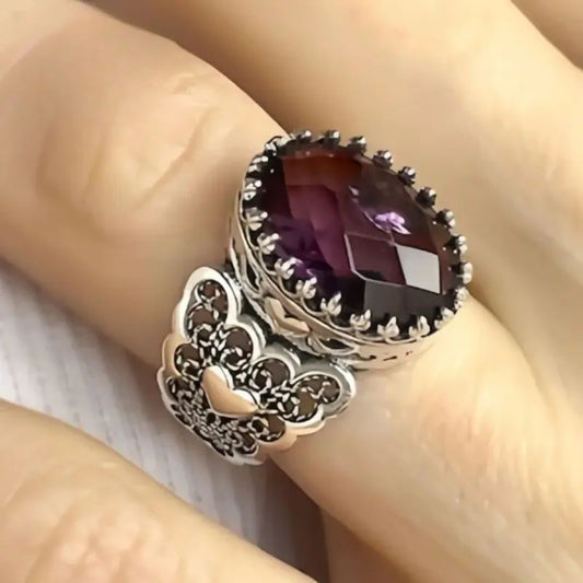 Zenat Trendy Purple Stone Round Flower Ring