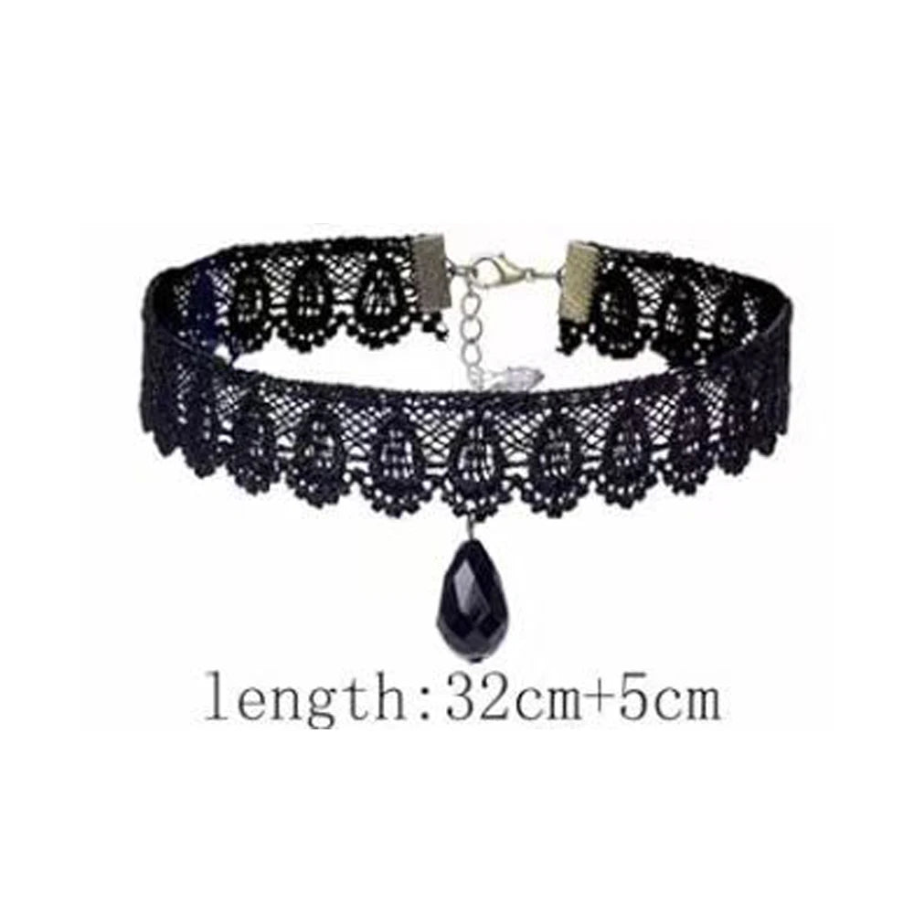 Zenat Neo-Gothic Black Lace Punk Choker Necklace