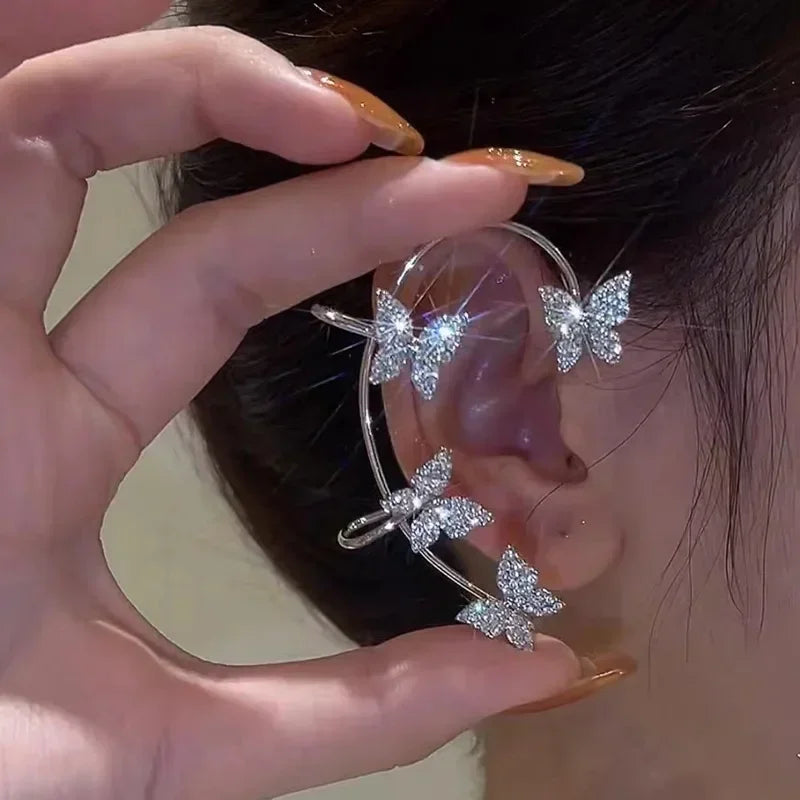 Zenat Silver Leaf Butterfly Clip Earrings – Non-Pierced Sparkle