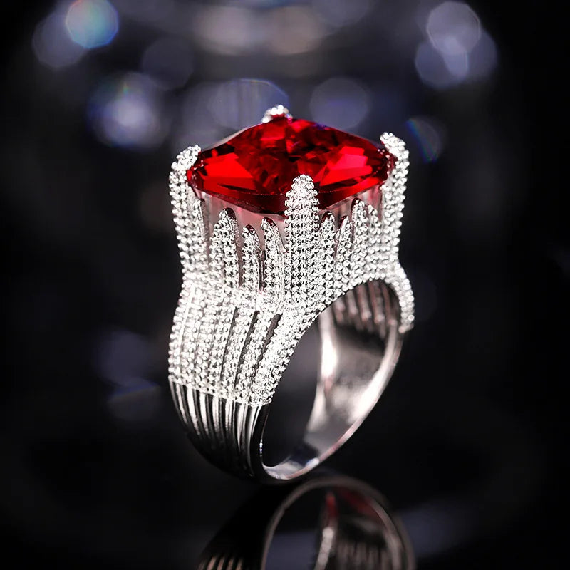 Zenat Elegant Red Corundum Ring with Large Zircon