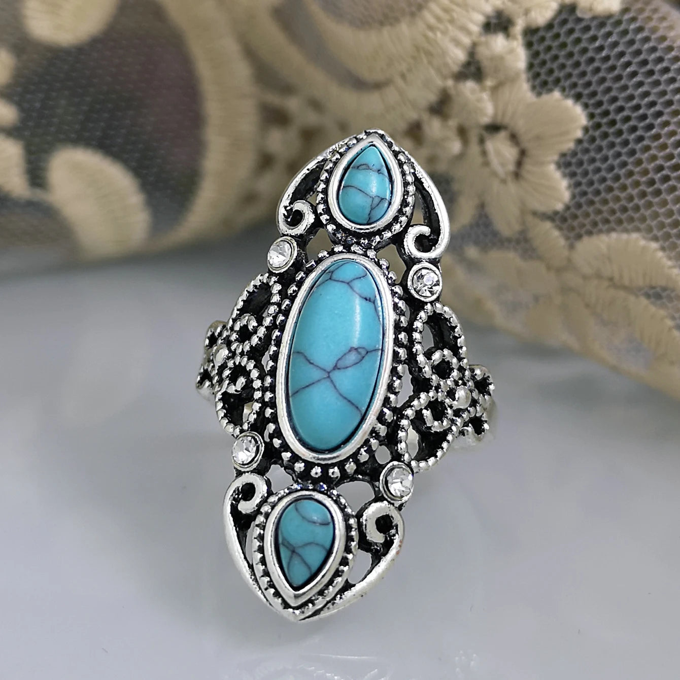 Zenat Victorian Women’s Faux Turquoise Carved Ring