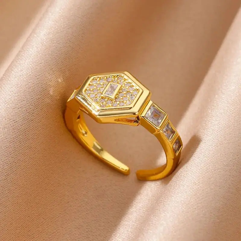 Zenat Zircon Heart Gold Adjustable Ring