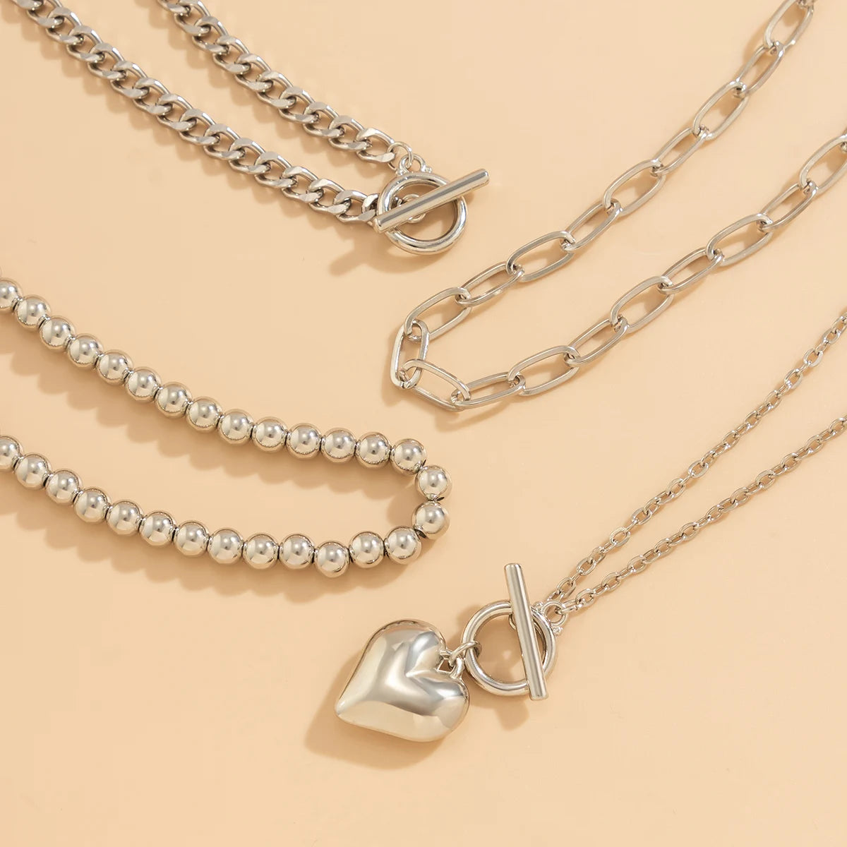 Zenat Link Chain 4Pcs/Set Gold Color Heart Pendant