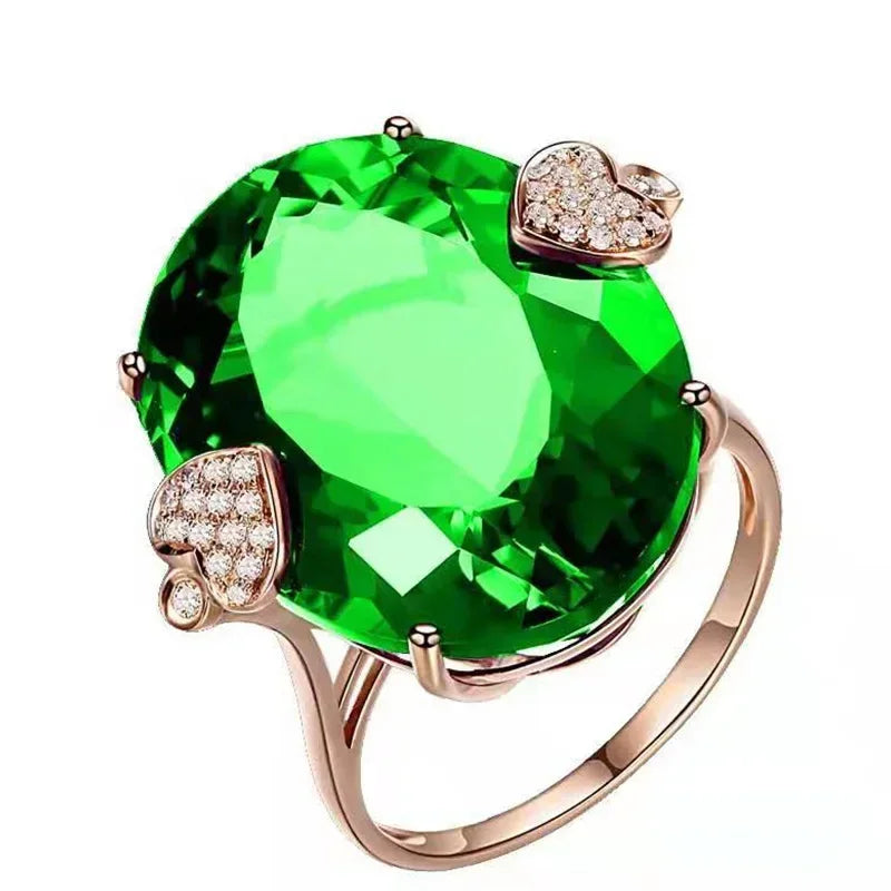 Zenat Green Oval Crystal Party Women's Ring