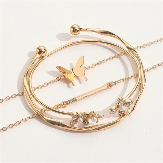 Gold Color Cuff Bracelet Set of 4 Stainless Steel